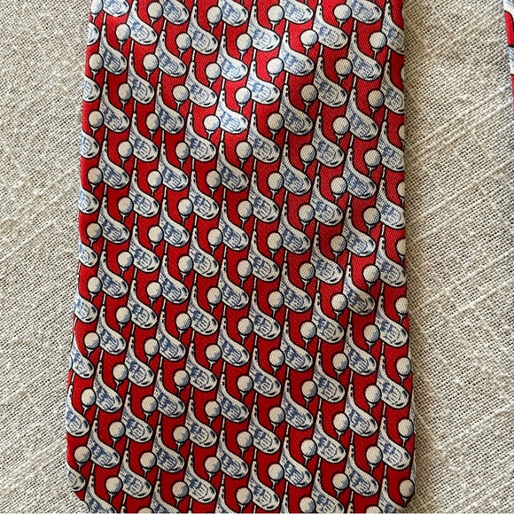 Fabio Ferretti 100% silk handmade Italian tie. Golf theme red and white - Picture 4 of 6